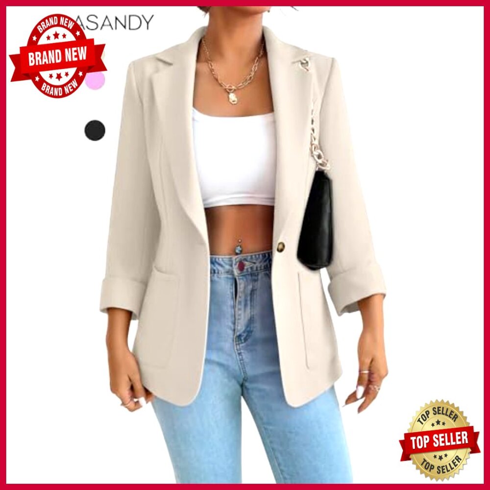 Tailored Notch Collar Blazer, Polyester Blend, Of… - image 2